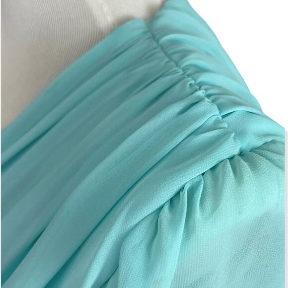 Vintage 70’s/ 80’s Miss Eliette Aqua Chiffon Maxi Evening Dress 8 - Picture 6 of 10